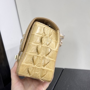 Sac à bandoulière en cuir de crocodile véritable pour femme, jaune, style de créateur de luxe, sac à main et sac bandoulière - Product Image 4