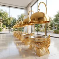 QY Réchaud de Buffet Rond de Luxe Royal Doré 8L en Acier Inoxydable avec Support Suspendu pour Mariages, Hôtels et Traiteurs