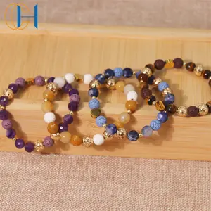 C H Lava Rock Essential Oil Bracelets Braided Rope Natural Crystals Occult Theme Yoga Beads Bracelets As Gift