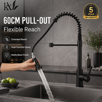 Robinet de cuisine extractible à ressort en acier inoxydable massif SUS304 noir mat, mitigeur chaud/froid pour personnalisation de projets hôteliers