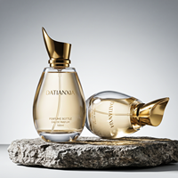 Flacon de parfum en verre cristal rond personnalisé en usine, 30 ml, 50 ml, 100 ml, vaporisateur à pompe, brume fine avec couvercle doré