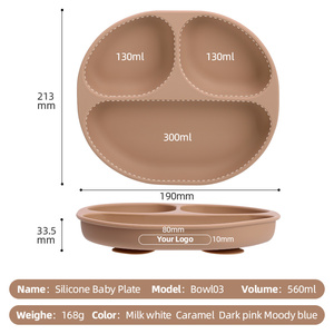 <b>Nursing</b> Weaning Products Silicone Feeding Bowl Eco Friendly Soft Dinnerware 3 Divided Silicone Baby Feeding Plate with Suction - Product Image 3