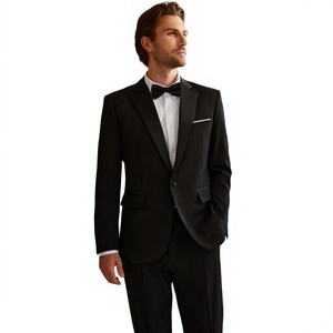 Blazer de mariage noir sur mesure, costume sur mesure, simple boutonnage, fermeture éclair, grande taille, respirant, en laine peignée pour homme WF763 - Product Image 2
