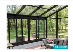Açık Villa ev ve oturma odası Pergola için düz çatı kalıplama ile özelleştirilmiş Modern tasarım cam alüminyum Sunroom