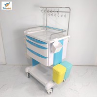 Carrito de Tratamiento Médico Profesional Moderno con 3 Cajones, Carro de Enfermería de Hospital de ABS, Estante para Anestesia, Carro de Tratamiento para ER y UCI