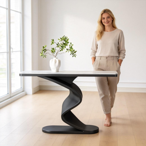Base a Spirale Contemporanea di Lusso con Piano in Pietra Sinterizzata Effetto Marmo per Tavolo Console <span class=keywords><strong>Ingresso</strong></span> Villa - Product Image 1