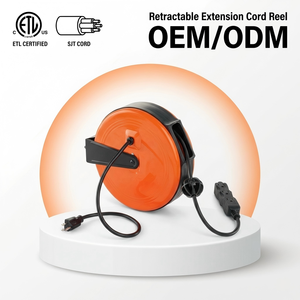 سلك تمديد قابل للسحب مثبت على السقف أو الحائط بثلاثة مخارج، طول 30 قدم، مصنوع من نوع SJT 16/3، معتمد من ETL، من مصنع لينشنغ - Product Image 1