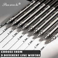 Lot de 9 stylos feutres noirs Microns à pointe fine, marqueurs de croquis, étanches, fournitures artistiques pour dessin, manga, bandes dessinées, écriture manuscrite
