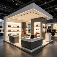 Maßgefertigte Modische Massivholz-Vitrine für Handtaschen- und Schuhgeschäfte Gehärtete Glas-Ausstellungsvitrine mit LED-Beleuchtung