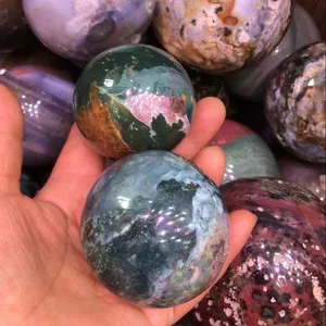Bolas de esferas de jaspe para decoración, piedras de cristal de cuarzo pulido, Océano Natural