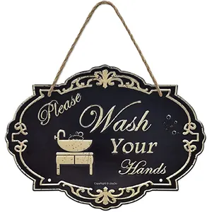Irregular Shape Embossed letters Unique Metal Plaque 12X9Inch Please Wash Your Hand Metal Sign For Bathroom Kitchen Decor