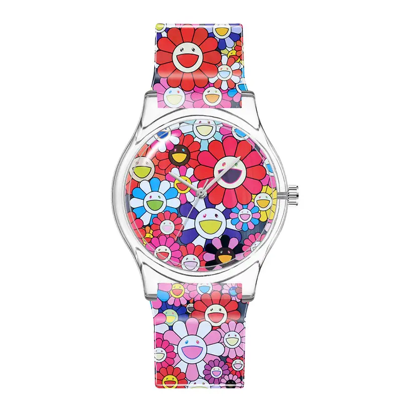 Custom Watch Gambar Pribadi Anak-anak Lucu Tonton Plastik OEM Jam Tangan Cepat Rilis Musim Semi Bar Tali Plastik