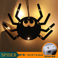 Décorations d'Halloween lumineuses à LED en plastique pour intérieur, ornements suspendus pour fenêtres et portes : Citrouille, Château, Fantôme, Toile d'araignée, Chauve-souris