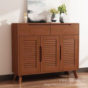 Xiuyuan <b>Spring</b> Scenery Solid Wood Shoe Cabinet Nordic Style Minimalist Design Large Capacity Entryway Storage Cabinet For Home - Product Image 2
