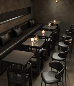 Proyecto de Muebles de Bar Comerciales a Medida: Conjunto de Asientos Seccionales Acanalados de Alta Gama y Mesa de Bar Escalonada - Product Image 1