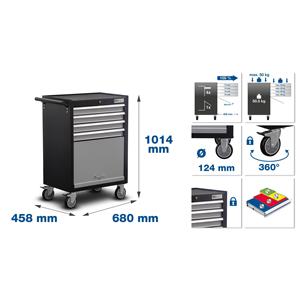 BGS Chariot d'atelier 4 tiroirs, 1 compartiment rabattable vide - Product Image 2