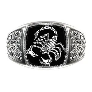 2024 European and American Exquisite Pattern Personalized Electroplated Scorpion Shape Drip Glue Fashion Jewelry Black Ring