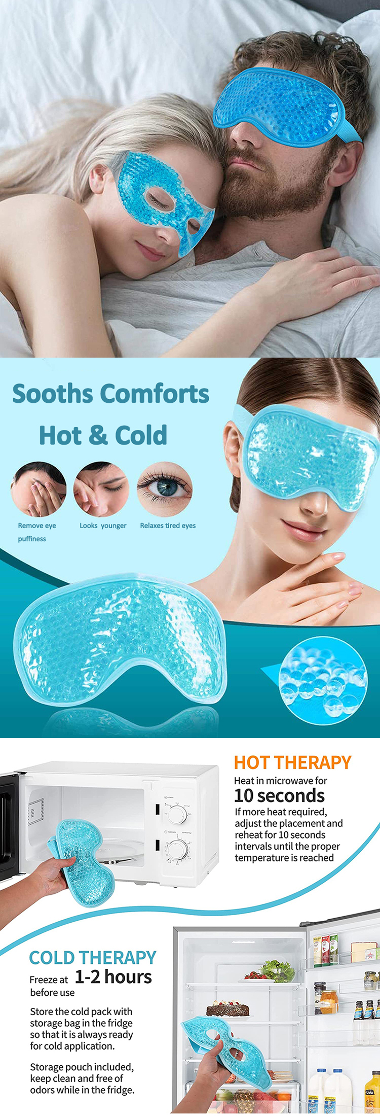 reusable freeze ice eye mask cooling patch hot cold gel beads eye mask