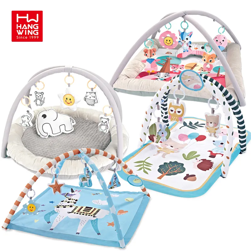 HW premium bulat persegi mewah aktivitas bayi bermain gym permainan selimut dengan musik gantung bayi olahraga kebugaran tikar merangkak mainan bayi