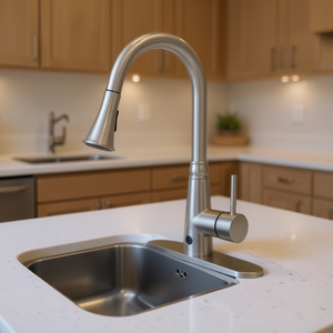 Grifo de Cocina Monomando Extraíble, Diseño Moderno en Níquel Cepillado, Montaje en Encimera, Acero Inoxidable, Altura de 8-9.9 Pulgadas - Product Image 2