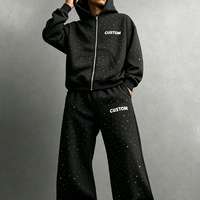 Ensemble de survêtement pour homme en molleton French Terry 500 g/m² personnalisé, style streetwear délavé, avec strass, ensemble 2 pièces