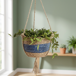 Cesta Colgante Tejida a Mano de Hierba Marina con Maceta y Organizador de Plantas - Product Image 4