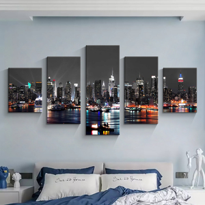 Póster de Paisaje Urbano Moderno, Arte de Pared de 5 Paneles, Impresión Digital en Tela, Decoración de Pared para Sala de Estar - Product Image 3