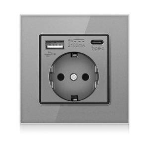 Panel de cristal de 86x86mm, enchufe alemán con 1 USB y 1 puerto de carga <span class=keywords><strong>TPC</strong></span> - Product Image 3