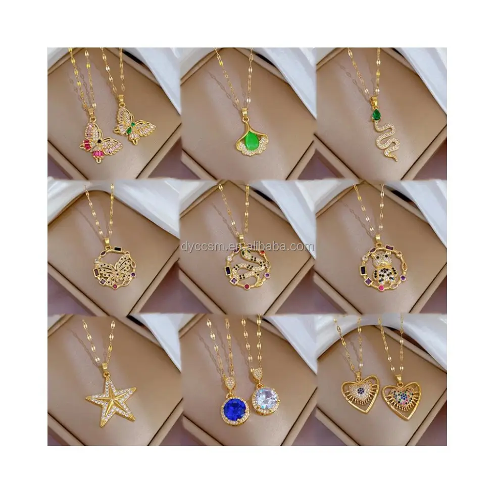 60 styles wholesale necklace Personality Fashion jewelry Gold Plated Pendant Titanium Steel Clavicle Chain Necklace women