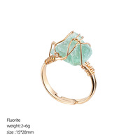 Bague en pierre naturelle brute ajustable, faite à la main, enroulée de fil, pierres naturelles irrégulières, pour hommes et femmes