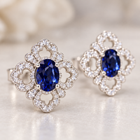 Boucles d'oreilles de luxe en or blanc 10K 14K 18K avec saphir bleu poire et halo de pierres, pierres précieuses de laboratoire, bijoux fins, cadeau pour elle, pour les soirées