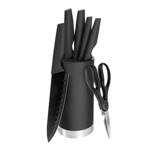Ensemble de couteaux en acier inoxydable, ensemble de couteaux de cuisine, ciseaux de cuisine multifonctions, ensemble de couteaux de chef avec support en plastique - Product Image 1