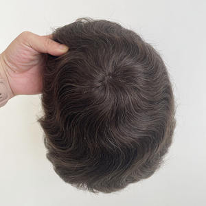 Prótesis Capilar de Encaje Francés con Frente Decolorado y Base de PU para <span class=keywords><strong>Hombre</strong></span>, Venta al por Mayor, Cabello Q6 # Parche 310 para Cabello Gris - Product Image 3