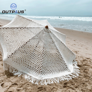 Parasol de jardin en <span class=keywords><strong>bois</strong></span> de luxe personnalisé, 2,4 m, avec franges en corde de coton, pour piscine, décoration de patio, grand parasol - Product Image 2