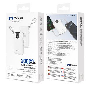 Batteries externes Miccell Premium PD 35W 20000mAh à charge ultra-rapide avec prise murale CA et emballage - Product Image 6