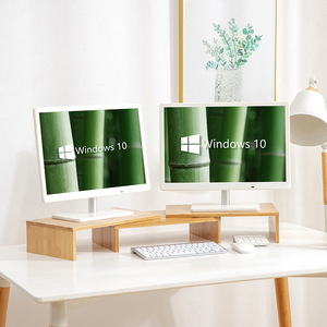 Computer Riser Stand Walnut Color Bamboo Material Three Monitor <b>Desk</b> Organizer For Desktop Office Use - Product Image 2