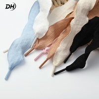 Lacets unisexes en ruban de lin ondulé à bords festonnés pour baskets, chaussures en toile et chaussures de mariage