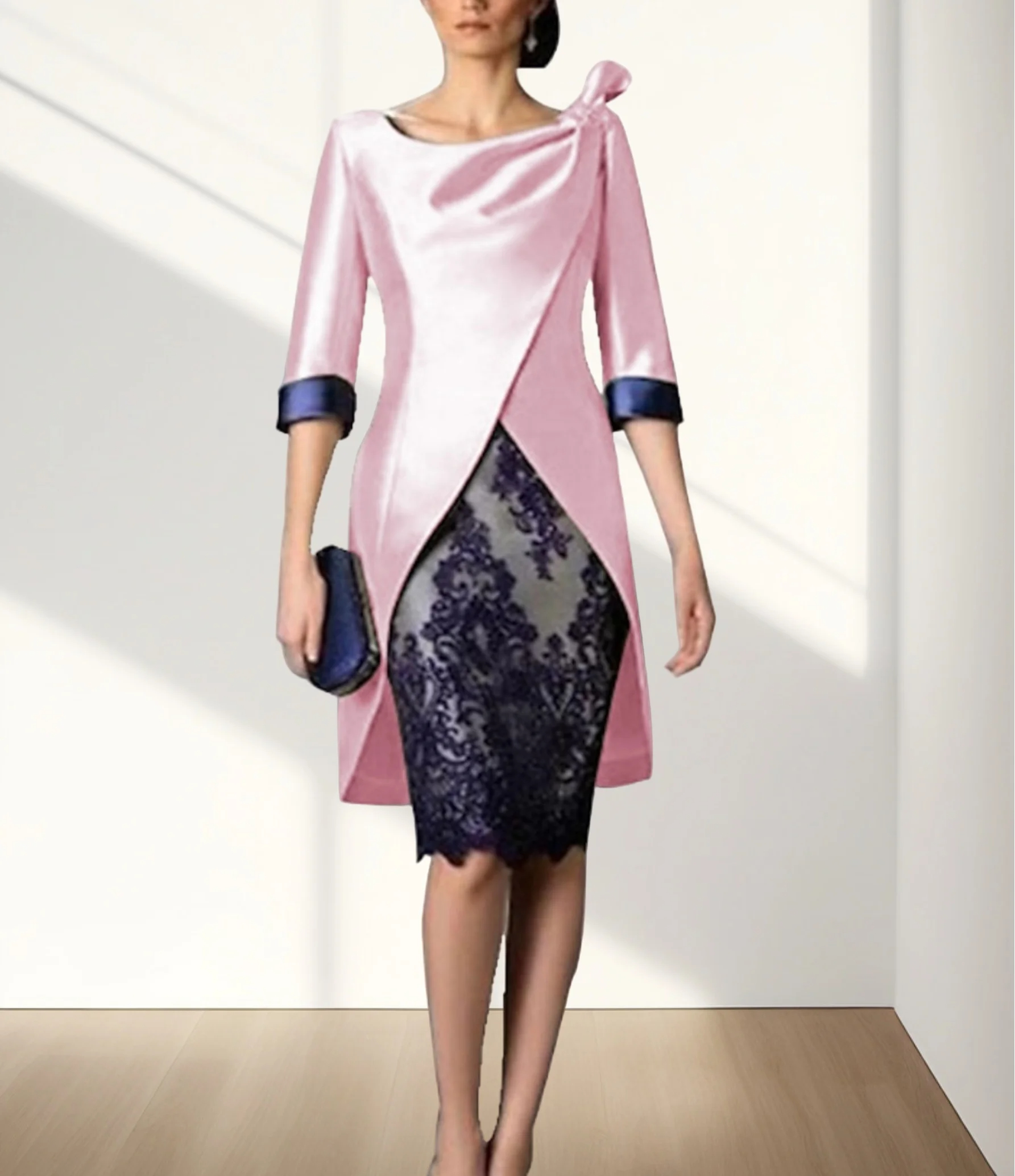 Mumuleo Two Piece Mother of the Bride Dress - V Neck Satin Lace