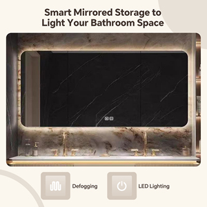 Mobile Bagno Moderno con Lavabo Singolo/Doppio in Pietra, Armadietto a <span class=keywords><strong>Parete</strong></span>, Specchio Smart Antiappannamento, per Hotel e Villa, Garanzia 5+ Anni - Product Image 3