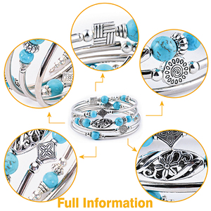 <span class=keywords><strong>2025</strong></span> Hợp Thời Trang Boho Sang Trọng Bạc Mạ Kẽm Hợp Kim Màu Ngọc Lam Đính Cườm Hình Học Nhiều Lớp Unisex Linh Hoạt Chữ Thập Vòng Đeo Quyến Rũ - Product Image 4