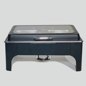 Hospitality black 9L buffet serving dish buffet modern chafing dish glass top table food warmer for banquet