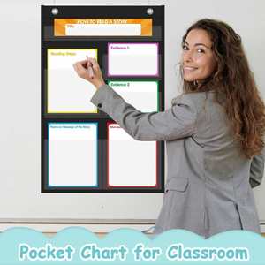 Tablero Colgante Negro de 6 Bolsillos para Recursos de Aula, Tablero de Anuncios para Preescolar, Exhibición de Material Escolar y de Oficina (Tarjetas No Incluidas) - Product Image 6