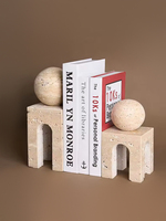Décorations artisanales en marbre travertin Beige Arche polie Pierre Serre-livres Objets de table pour manger Artisanat Dalle Tuile