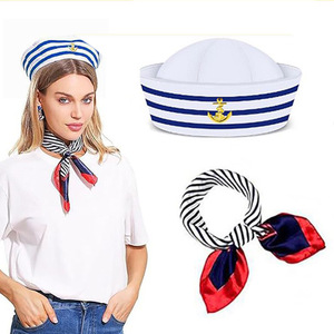 Chapeau <span class=keywords><strong>de</strong></span> <span class=keywords><strong>capitaine</strong></span> pour fête d'Halloween, performance scénique, cosplay, marin, drapeau ancre, bleu rayé, uniforme pour adultes et enfants - Product Image 3