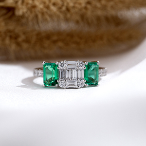 Messi Jewelry MSR-2125 9K Gold Marquise Shape Three Stone Lab Grown <b>Diamond</b> Lab Emerald <b>Ring</b> Wedding <b>Ring</b> for Women - Product Image 5