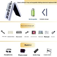 Clavier électronique portable professionnel pliable en plastique à 61 touches avec 200 rythmes et sons, batterie rechargeable USB, prise jack 3,5 mm