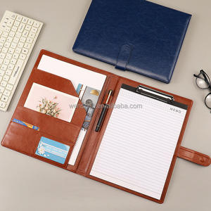 <span class=keywords><strong>A4</strong></span> suministros de oficina de negocios azul marino PU cuero personalizado Logo documento archivo anillo carpeta Padfolio cartera carpeta con Bloc de notas - Product Image 6