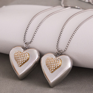 Chaîne à breloque cœur bicolore imperméable, zircon brillant, plaqué or, acier inoxydable, bijoux pour femmes - Product Image 4