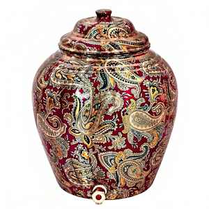 Distributeur d'eau en cuivre avec motif Paisley, design rouge et or, fonctionnement manuel, pour usage domestique - Product Image 1