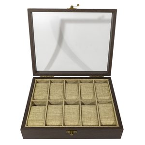 Caja de Almacenamiento para Relojes de Madera Retro con 10 Ranuras, Interior de Lino Fino y Tapa de Cristal - Product Image 5